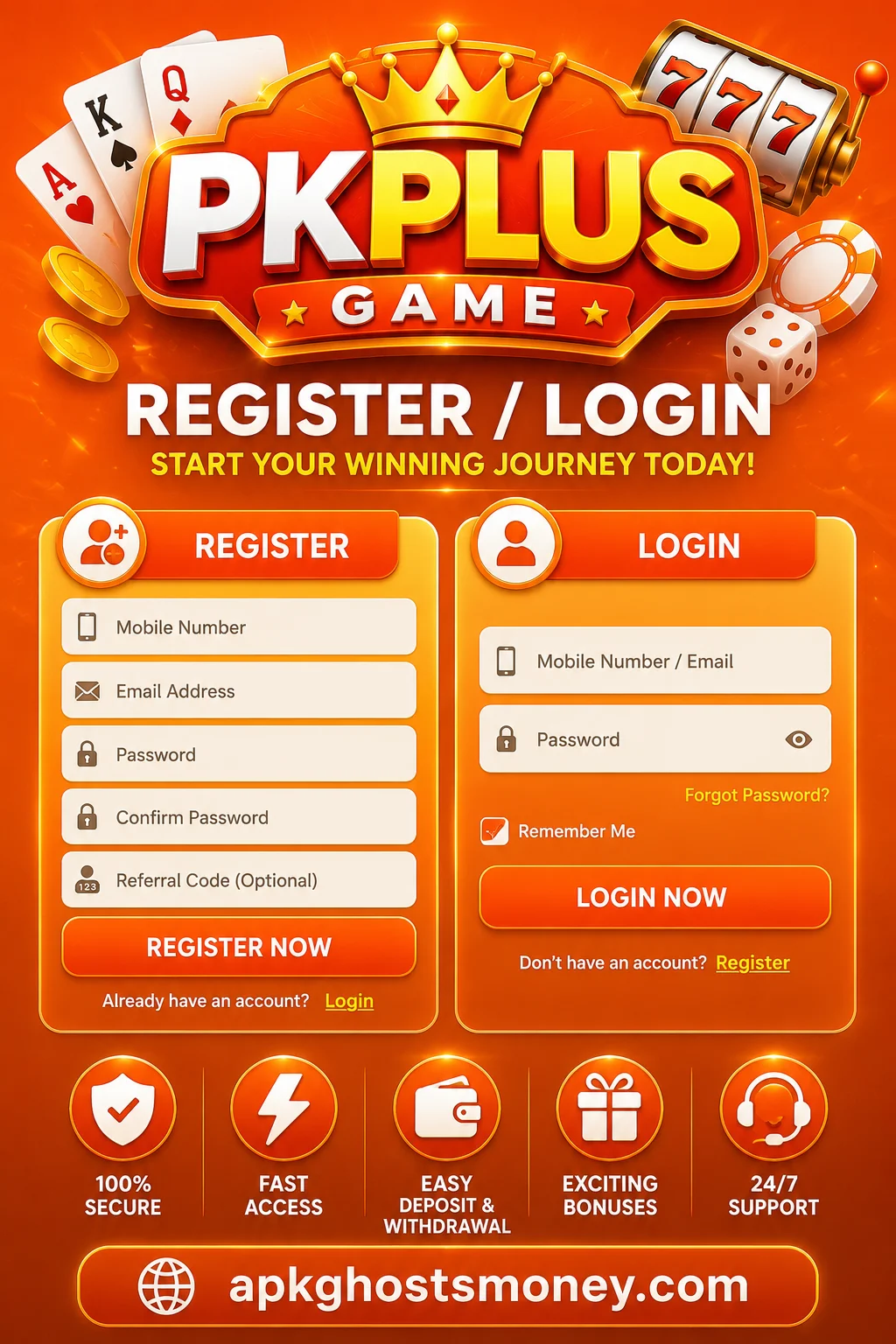 PKPLUS Game Register and Login