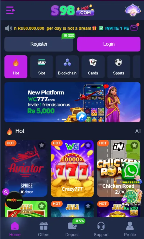 S98 GAME Register and Login